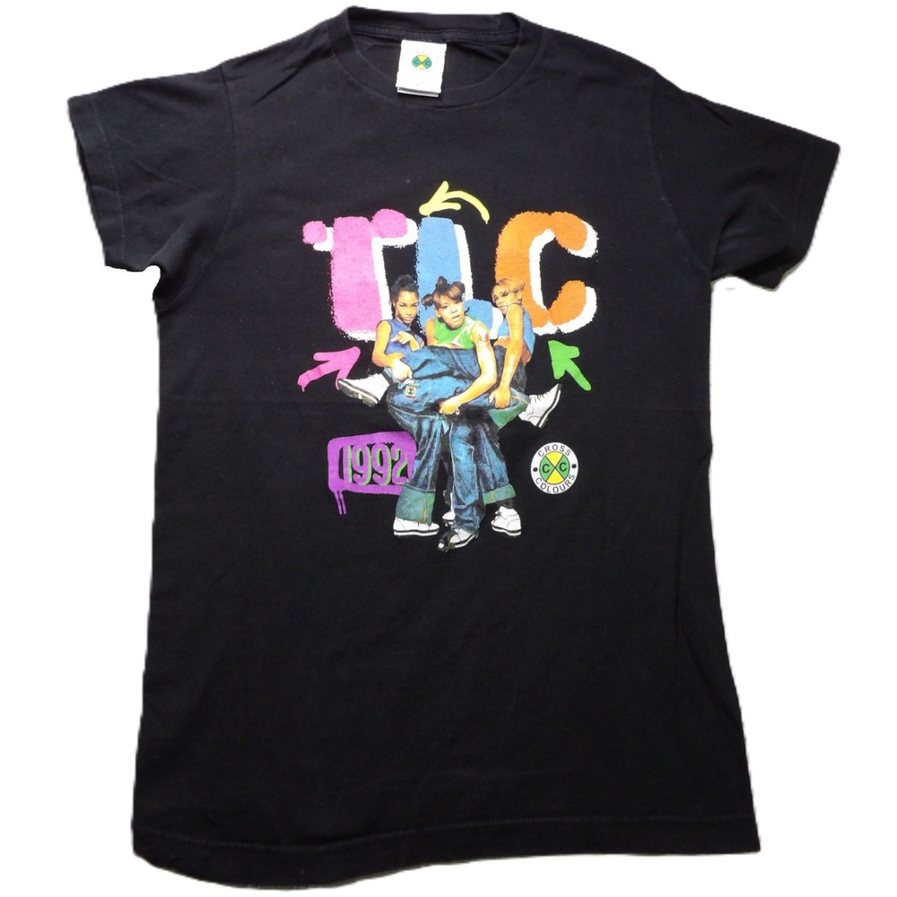 Cross Colours T-Shirt Women XS Black 1992 Graphics Tee Cotton Short Sleeve Shirt